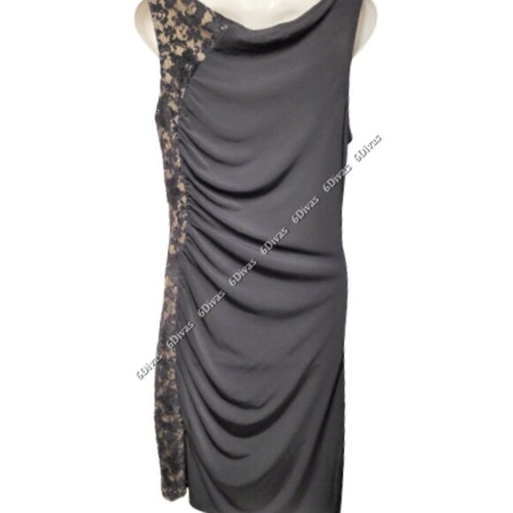 BLACK Sleeveless Dress With Gold Trim And Black Lace Accent Size L - Picture 7 of 12
